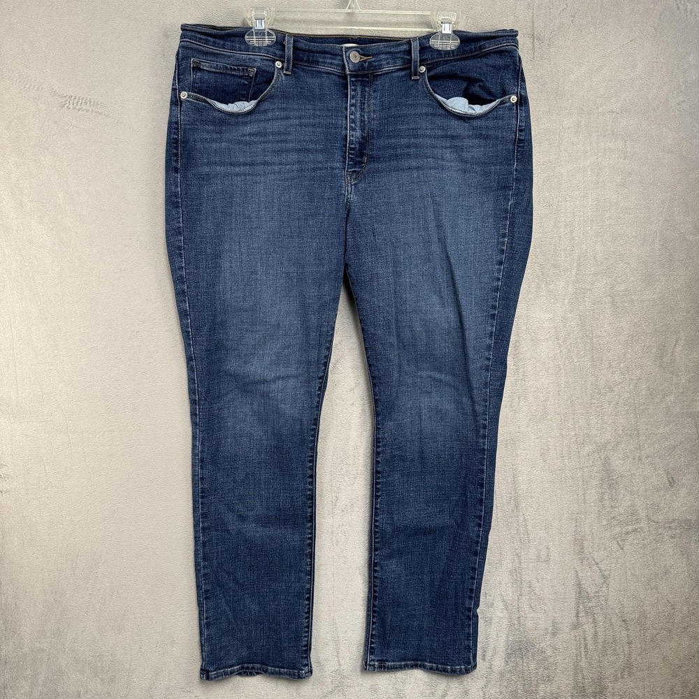 Levis Classic Straight Jeans Womens 16 Blue Medium Wash Stretch Mid Rise Denim